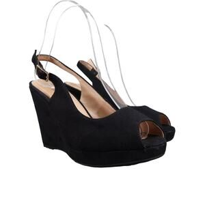 Andre Shoes Women 36 Slingback Platform Wedge Pump Black Peep Toe Sandal Fashion
